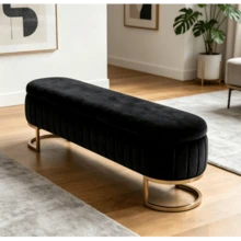 Sammetsbänk med förvaring 130 cm - Gyllene metallben - Vadderad sittbänk med förvaring för sovrum hall vardagsrum - Svart - Visa 3