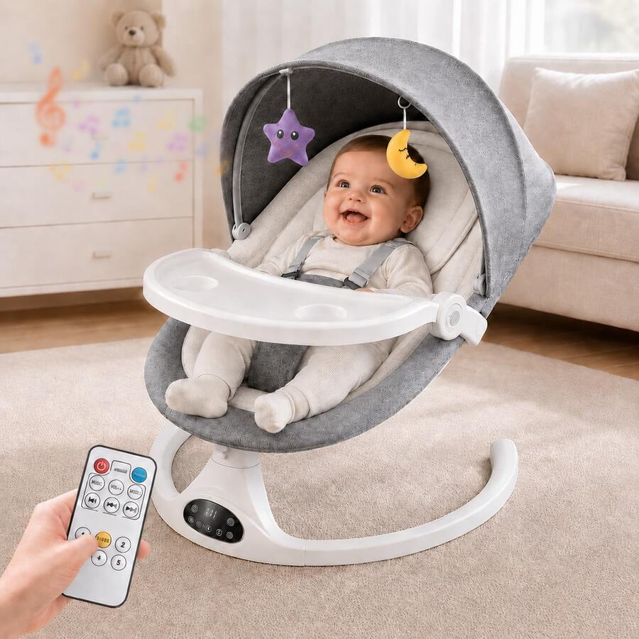 Smart Electric Baby Rocker With Timer Function, 5 Rocking Speeds, Bluetooth Music, And Mosquito Net - 查看 1