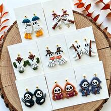 Halloween Creative Ghost Bow Shape Polymer Clay Mold, Halloween Theme Soft Clay Jewelry Making Mold, Various Ghost Shape Handmade Earring Mold - Apricot - View 2