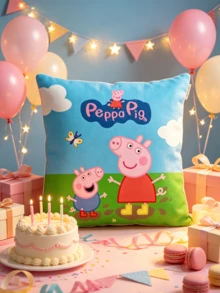 Peppa Pig Square Pillow Cases Set, Multiple Pattern Cartoon Prints, Smooth Polyester Fabric, Invisible Zipper Closure, Anti-Fade Printing, Perfect For Sofa Decor, Birthday Party Scene, Bedroom Accent & Home Decoration Supplies - Multiple Styles - View 1