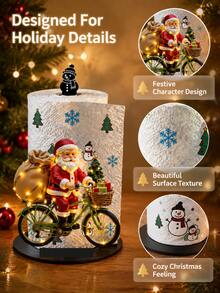 1pc Santa Claus Riding Bicycle 2D Tissue Holder, Acrylic Material Vertical Toilet Paper Storage Rack, Kitchen Dining Table Decorative Ornament, Easy To Install, Suitable For Christmas Party Home Room Decoration, Tissues Not Included - Brown - View 2