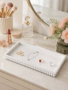 1pc White Rectangular Wavy Edge Jewelry Tray, Elegant Ring, Earring, Bracelet, Perfume And Small Accessory Storage Box, Suitable For Bedroom, Vanity, Dresser, Bathroom Or Desktop Display | Jewelry Tray, Vanity Storage Box, Home Decor - Multicolor - View 7