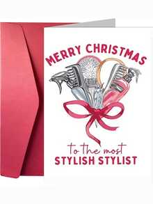 1pc Funny Hair Stylist Christmas Greeting Card, Cute Hairdressing Tools Pattern Holiday Wish Card, Warm Xmas Gift For Hairdresser Salon Worker, Large Thick Envelopes & Cards - Multicolor - View 6