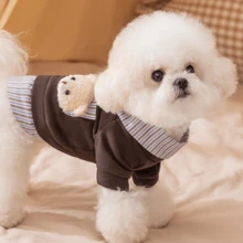 1pc Pet Warm Bear Cute Plaid Sweatshirt, Dog Clothes Cat Clothes With Leash Attachment - Multicolor - View 5