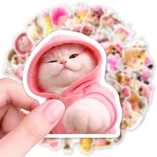 somoving 50 Cat Shaped Stickers - Waterproof Cartoon Stickers, Creative Clothing Cat Pattern Design, Suitable For Decorating Hand Books, Diaries, Notebooks, Stationery, Cute Aesthetic DIY Sticker Bag - Multicolor - View 5