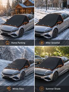 Practical Car Windshield Snow Cover With Rearview Mirror Pocket And Fixing Straps, Prevents Frost And Ice Buildup, Blocks Snow And Cold, Foldable Car Windshield Protector, Suitable For Sedan, SUV, MPV, For Winter Outdoor Parking, Cold Weather And Snowy Days - Multicolor - View 9