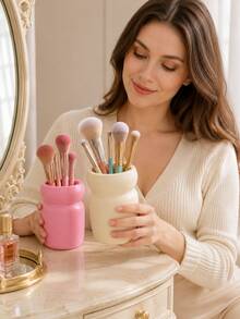1pc Vanity Makeup Organizer, Makeup Brush Holder And Cosmetic Storage Cup, Compact Desktop Organizer For Beauty Tools, Lipstick, Eyeliner, Bedroom Bathroom Countertop - Multicolor - View 8