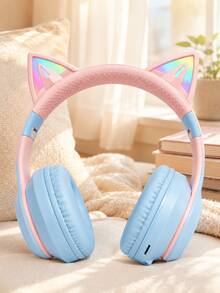 Headphone Bluetooth Nirkabel Bentuk Telinga Kucing Lucu dengan Lampu LED, Headset Lipat dan Dapat Diatur, Earphone Over-Ear Nyaman untuk Anak Perempuan, Kompatibel dengan iOS/Android untuk Bermain Game/Kelas Online - View 5