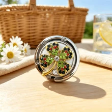 Four-Leaf Clover Creative Colorful Rhinestone Lucky Clover Bag Hook, Birthday Gift Promotional Gift, Foldable Round Four-Leaf Clover Backpack Hook - Multicolor - View 15