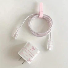 1組溫馨卡通印花數據線保護套，兼容Apple 18W/20W，Ins甜美女孩風，適合女生的生日禮物、理想小禮物、聖誕禮物 - 蝴蝶結語錄 - 查看 4