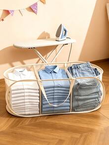 3-Compartment Foldable Laundry Basket, Breathable Mesh Dirty Clothes Bin, Large Capacity Partition Design, Portable With Handles, Suitable For Bathroom And Laundry Room, Easily Sort Household Dirty Clothes - Multicolor - View 10