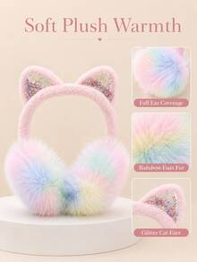 1pc Girls Cute Pink Macaron Color Soft Plush Winter Earmuffs With Fluffy Ear Covers And Shiny Decoration, Suitable For Autumn/Winter - Multicolor - View 5