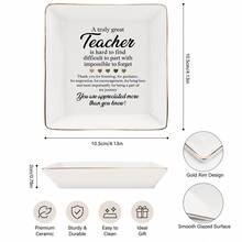 1pc Teacher Appreciation Quote Ceramic Jewelry Dish, Square Trinket Tray With Inspirational Thank You Message And Heart Accents, Gift For Teachers, Classroom Or Desk Decor - Multicolor - View 2