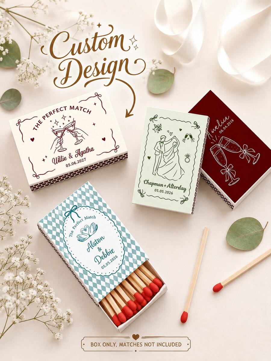 Customized Wedding Matchbox, Personalized Wedding Party Favor, Bulk Matchbox Gift, Luxury Custom Matchbox, Engagement Keepsake (Matches Not Included) - Multicolor - View 1
