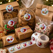 500pcs/Roll Holographic Laser Santa Claus Stickers, 1 Inch Round, 6 Designs, Baking Packaging Stickers, Envelope Gift Seal Stickers, Cup Stickers, DIY Decoration Stickers, Christmas Atmosphere Stickers, PVC Self-Adhesive Label Roll Stickers - Multicolor - View 4