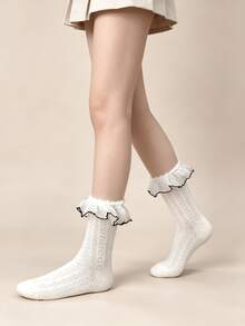 1/5 Pairs All-Season Bow Lace Trim Sweet Versatile Comfortable Mid-Calf Socks - Multicolor - View 9