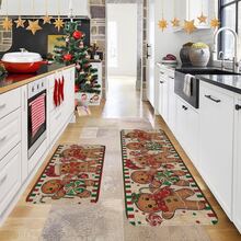 1/2/3pcs Christmas Theme Kitchen Rug, Flannel Kitchen Rug, Comfortable Soft Absorbent Non-Slip Machine Washable With Backing, Suitable For Multiple Scenes: Entrance, Living Room, Bedroom, Kitchen, Dining Room, Bathroom, Laundry Room, Hallway, Christmas Holiday Decoration Home Floor Mat Multifunctional - Multicolor - View 2