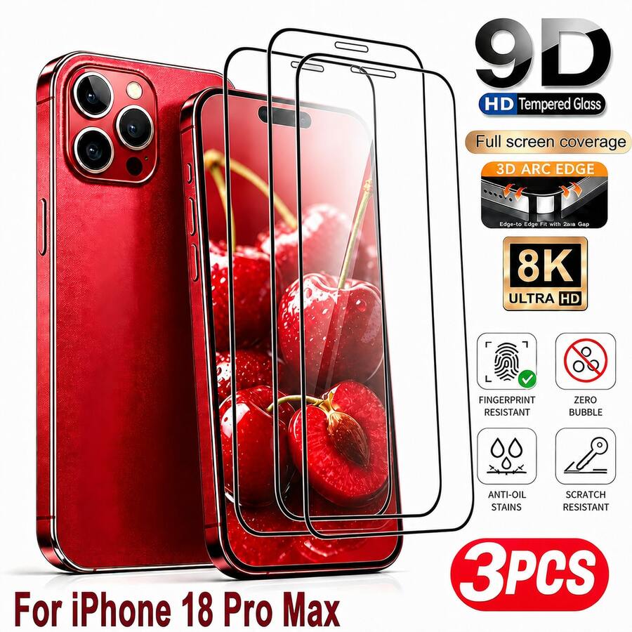 3pcs 9D Full Coverage Tempered Glass Screen Protector - Compatible With IPhone Ultra, 18 Pro Max, 18 Pro, 17 Pro Max, 16 Pro Max, 16e, 15, 14 Plus, 13, 12, 11 Pro Max, X, XS MAX, XR | High Definition Transparent, Scratch-Resistant, Bubble-Free Installation, Compatible With Phone Cases, High-Quality Glass Protection, Smooth Surface, Anti-Glare, Premium Accessories - Clear - View 1