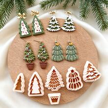 Christmas Themed Polymer Clay Mold, Creative Christmas Tree Shaped Soft Clay Jewelry Making Mold, Suitable For Making Handmade Christmas Earrings - Apricot - View 5