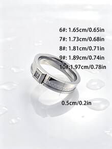 1pc Personalized Elegant Fashion Stainless Steel Plaid Rhinestone Ring, Men's Couple Party Jewelry Gift - Silver - View 6