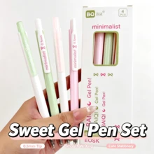 4/2/1pcs Retractable Gel Pen Set, Macaron Pastel Aesthetic 0.5mm Fine Tip Black Ink Minimalist Smooth Writing Gel Pens, Suitable For School Students Exams Notes Office Stationery Gift - Sets - View 6