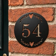 3 Sizes Available! Custom Metal House Number Plate With Elegant Olive Wreath - Black Round House Number And Address Plate - Metal House Number Plate - Black - View 6