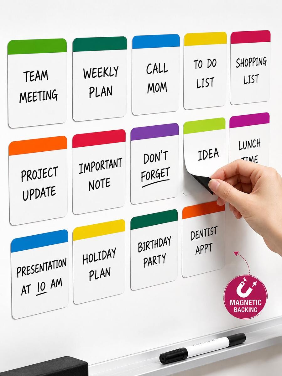 40/22/10pcs Reusable Magnetic Memo Set, Erasable Whiteboard Stickers, Fridge Magnets, Classification Labels, Message Notes, Memo Pads, Colorful Magnetic Label Paper, Office Meeting Warehouse File Management Storage Identification Stickers, Rewritable Easy-To-Erase Multi-Color Assortment, Freely Movable, Suitable For Whiteboards, Magnetic Surfaces And Metal Plates, Classroom Must Haves, Classroom Organisation, Classroom
