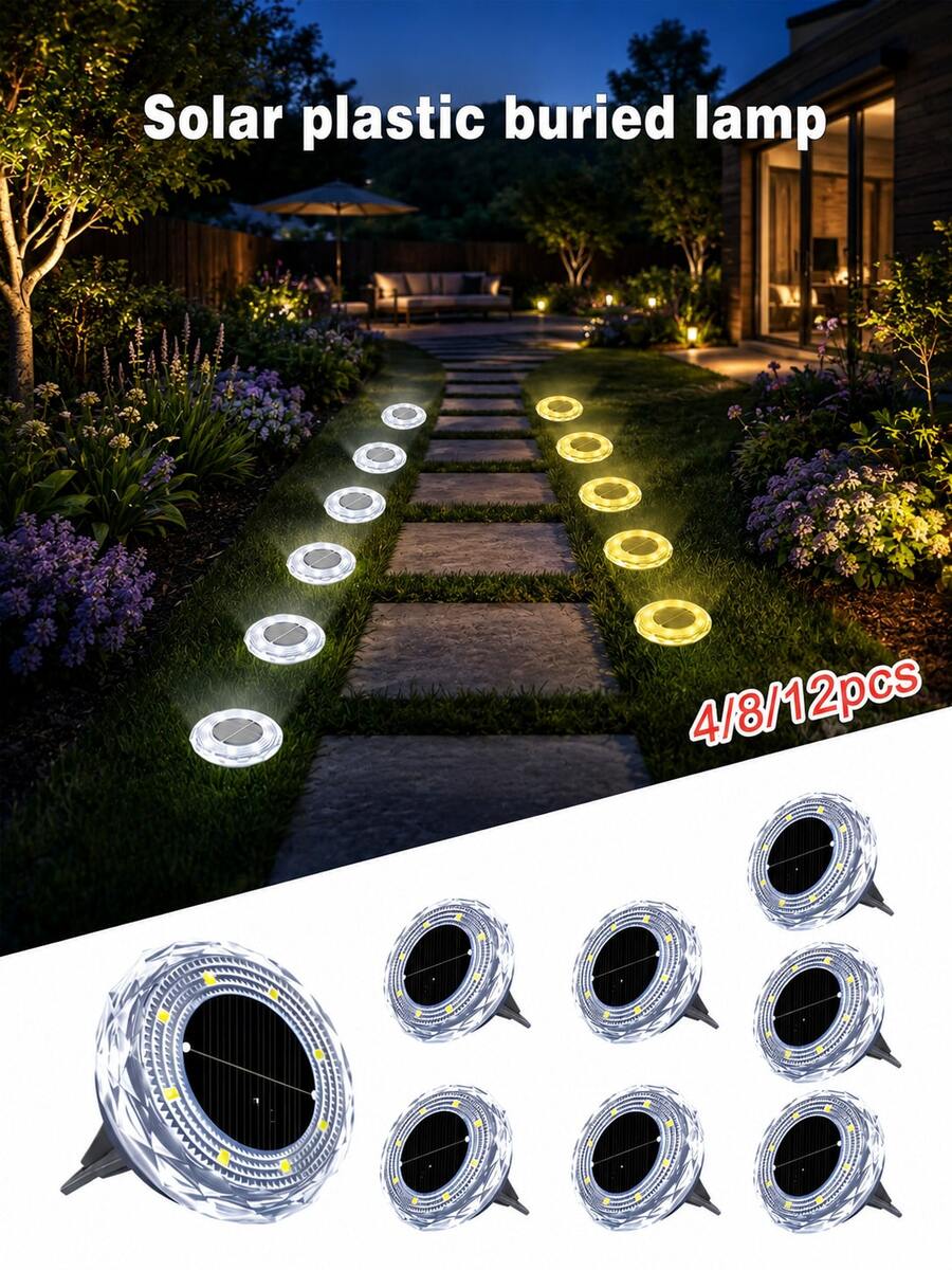 4/8/12PCS Solar Ground Lights, IP44 Waterproof In-Ground Solar Pathway Lamps, Dual Color LED Buried Landscape Lights With Auto On/Off Dusk To Dawn Sensor, Wireless Outdoor Lighting For Lawn, Driveway, Garden, Yard, Terrace, Steps & Patio Decor