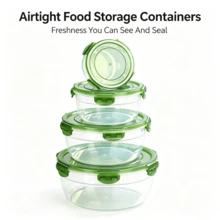 [1pc]Round Airtight Fresh-Keeping Lunch Box, Refrigerator Fruit Plastic Meal Box, Daily Kitchen Fresh-Keeping Bowl, Capacity 400-2000ml Optional - View 11