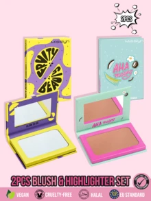 MISSLYN 2Pcs Fruity Beauty Strobing Powder & AHA-Mazing Tan Bronzing Powder Set, Silky Shimmer Blendable, Natural Warm Glow, Face Palette Highlight/Contour, Daily/Summer/Party, Y2K/Soft Glam/Sun-Kissed, Highlighter & Bronzer Set,Halloween Makeup - #18+#02 - View 1