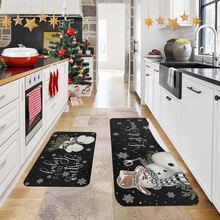 1/2/3pcs Christmas Theme Kitchen Rugs, Flannel Kitchen Rugs, Comfortable Soft Absorbent Non-Slip Machine Washable With Non-Slip Backing, Multi-Functional Home Floor Mats, Suitable For Entryway, Living Room, Bedroom, Kitchen, Dining Room, Bathroom, Laundry Room, Hallway, Patio, Holiday Christmas Decor Mats - Multicolor - View 2
