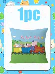 Peppa Pig بطانية وسادة رمي بتصميم شخصية مربعة عصرية، خلفية زرقاء ساطعة بنمط موجي مع زخرفة دب تيدي، غلاف وسادة من البوليستر المتين والخفيف الوزن، بطانية وسادة ديكوري للأريكة، هدية مثالية - متعدد الألوان - مشاهدة 13