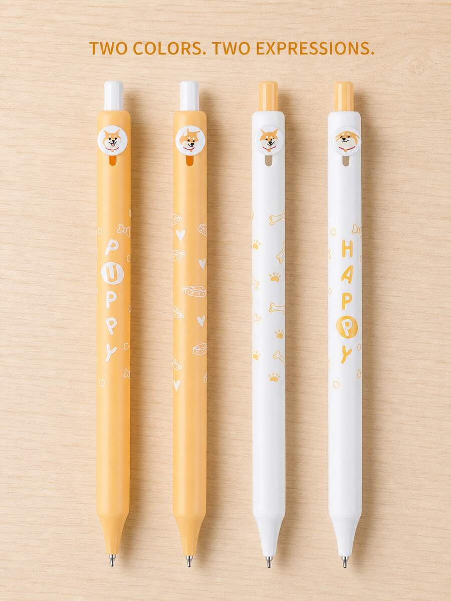 1pc/4pcs Button Pen Chai Dou Dou Clickable Gel Pen, Cartoon Dog Highly Attractive INS Style, Suitable For Students' Daily Writing, Journaling, Etc., Also Can Be Given As Christmas/Halloween Small Gifts From Parents To Children. - Multicolor - View 1
