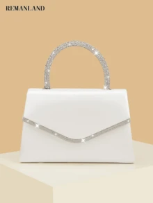 REMANLAND Shiny Elegant Minimalist White PU Solid Color Women's Rhinestone Handbag For Party, Wedding, Gathering, Ball, Valentine's Day, Date - White - View 1