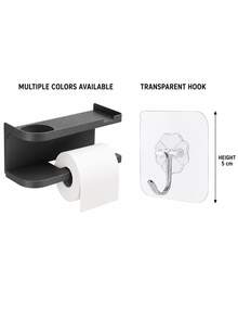1pc Toilet Paper Holder With Shelf, Wall-Mounted No-Drill Installation (Free Adhesive Strips), Multi-Functional Bathroom Paper Towel Rack, Space-Saving Design, Suitable For Bathroom, Kitchen And Bedroom, Bathroom Decor Accessory - Multicolor - View 7