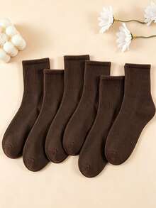 4 Pairs Unisex Solid Color Mid-Calf Socks In Brown, Navy Blue, Festive Red And Fashion Blue, High Elasticity, Comfortable, Breathable, Sweat-Absorbent, Suitable For Commuting And Holidays, All Season Wear - Multicolor - View 3