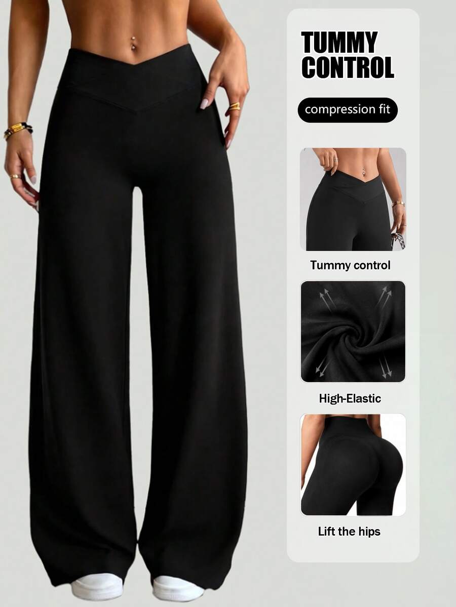 Women's Solid Color Yoga Long Loose Wide Leg Pants, Comfortable And Slimming, Suitable For Running, Fitness And Yoga - Black - View 1