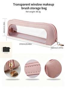 Multi-Color Transparent Window Makeup Brush Bag, PU Leather PVC Transparent Window Design, Metal Zipper Head Decoration, Slim Portable Size, Dust-Proof, Suitable For Home Vanity And Travel, Can Store Makeup Brushes And Eyebrow Beauty Tools - Multicolor - View 6