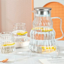 Heat Resistant Cold Water Pitcher Set, Glass Water Carafe, Cold Brew Pot, Tea Infuser Pot, Clear Glass Water Jug With Lid & Handle Comes With 6 Drinking Cups, Household Tabletop Drinkware Set For Daily Family Use - Multicolor - View 10