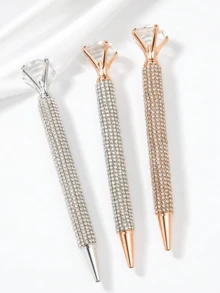 3/1pc Shiny Rhinestone Diamond Ballpoint Pen, Elegant Luxury Metal Barrel Crystal Top Smooth Writing Pen, Wedding Bridesmaid Gift, Office Desk Dorm Campus Stationery School Supplies - Multiple Styles - View 3