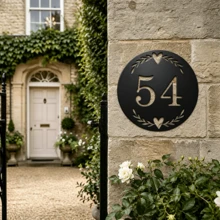 3 Sizes Available! Custom Metal House Number Plate With Elegant Olive Wreath - Black Round House Number And Address Plate - Metal House Number Plate - Black - View 7