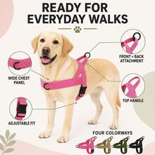 1pc Adjustable Wide-Chest Dog Harness With Front & Back Leash Rings, Top Handle And Quick-Release Buckle, Outdoor Walking Harness For Medium And Large Dogs, 4 Colors - Multicolor - View 6