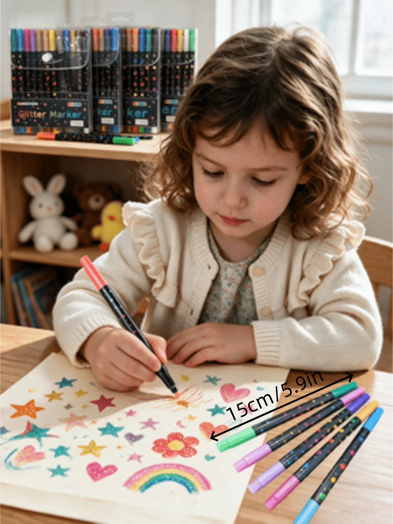 Dual-Tip Dual-Color Glitter Markers 24/48/72/96 Colors Optional, Self-Glitter Painting Pens For Kids DIY Drawing, Student Art Doodle, Long Barrel Ink-Resistant, Suitable For Birthday - Multicolor - View 1