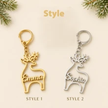Custom Name Reindeer Keychain, Personalized Christmas Key Chain, Holiday Vacation Bag Charm, Custom Keychain, Customizable 2026 Christmas Gift - Silver - View 5