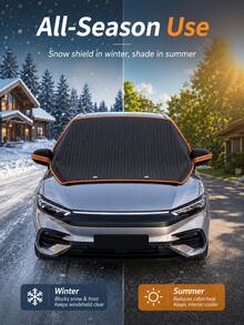 Practical Car Windshield Snow Cover With Rearview Mirror Pocket And Fixing Straps, Prevents Frost And Ice Buildup, Blocks Snow And Cold, Foldable Car Windshield Protector, Suitable For Sedan, SUV, MPV, For Winter Outdoor Parking, Cold Weather And Snowy Days - Multicolor - View 3