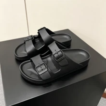 純色沙灘扣帶拖鞋，適用居家、沙灘、校園、度假、戶外，四季皆宜 - 黑色 - 查看 7