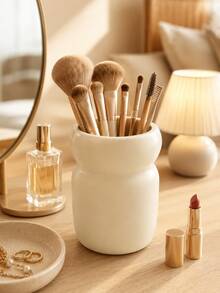 1pc Minimalist Makeup Brush Holder, Rounded Cosmetic Organizer Cup For Makeup Brushes Lipstick Eyeliner Eyebrow Pencil And Beauty Tools, Aesthetic Vanity Desktop Storage For Dressing Table Bedroom Bathroom Countertop Decor - Multicolor - View 5