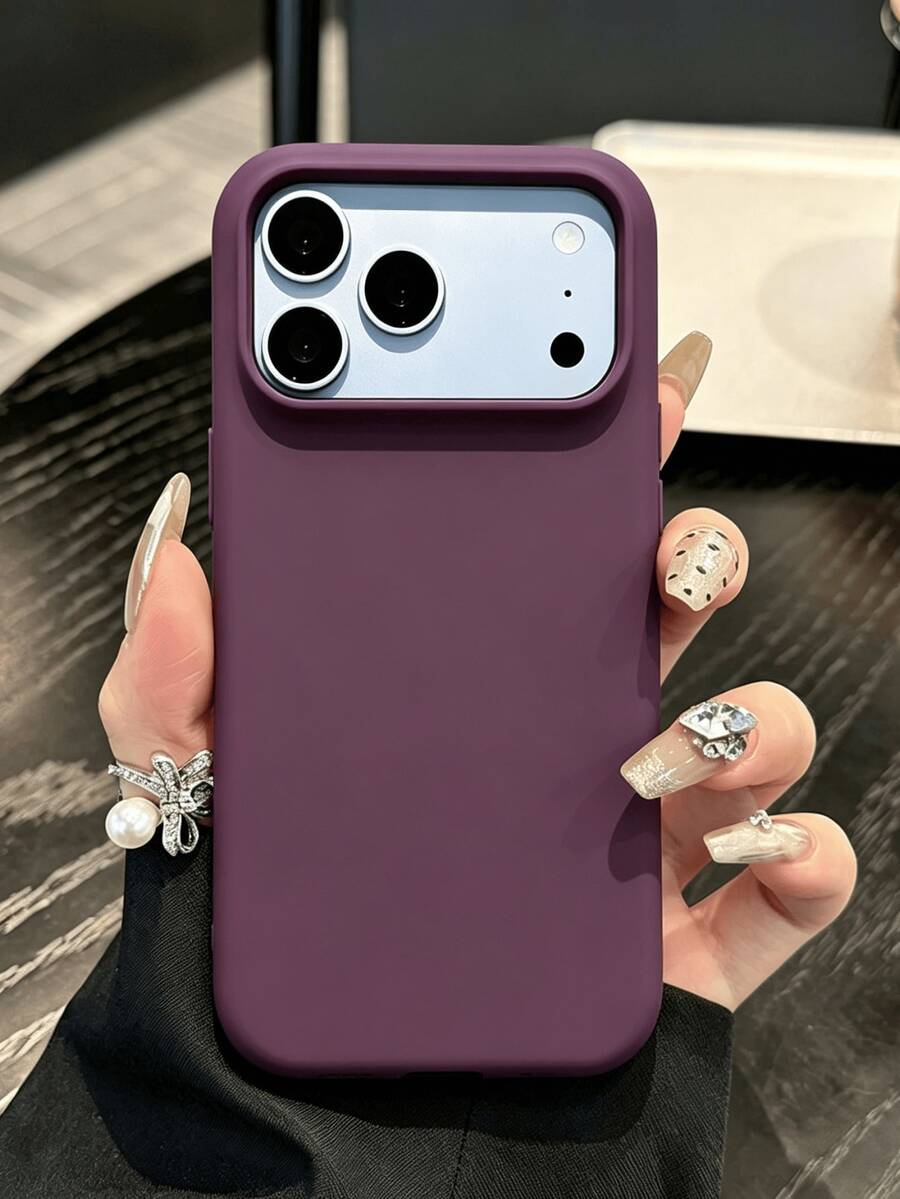 1pc Silicone Phone Case Compatible With 18 Pro Max 18 Pro17 Pro Max 16 15 14 13 Pro Max Plus,PBuilt-In Fleeceremium Minimalist Siliconer Shockproof Anti-Drop Slim Protective Cover - Cherry Red - View 1