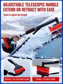 1pc 2-In-1 Detachable Telescopic Car Snow Brush With Ice Scraper And Stainless Steel Handle, 60-80cm Adjustable Windshield Frost Scraper, 360° Rotating Snow Removal Tool, Suitable For Cars, SUVs And Trucks, Winter Car Cleaning Accessory - A - View 4