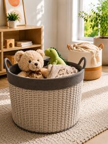 Multifunctional Large Cotton Rope Woven Storage Basket, Multi-Purpose Laundry Basket And Blanket Storage Box, Foldable Toy Storage Bin, Suitable For Living Room, Bedroom And Laundry Room, Decorative Pillow Basket, Clothing Storage Box, Home Storage Container - Multicolor - View 8